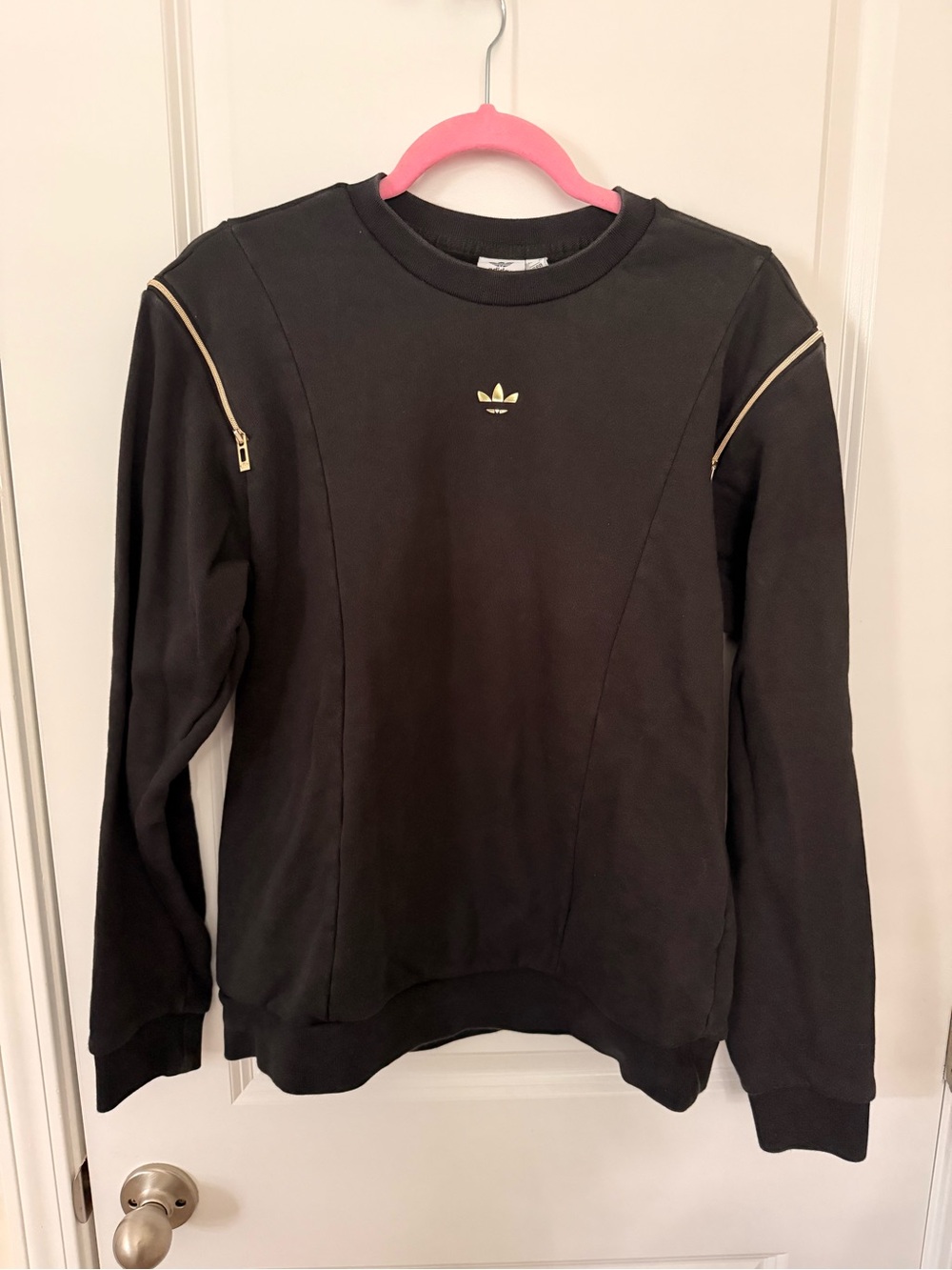 Adidas Black Crewneck Sweatshirt with Gold Zipper Accents